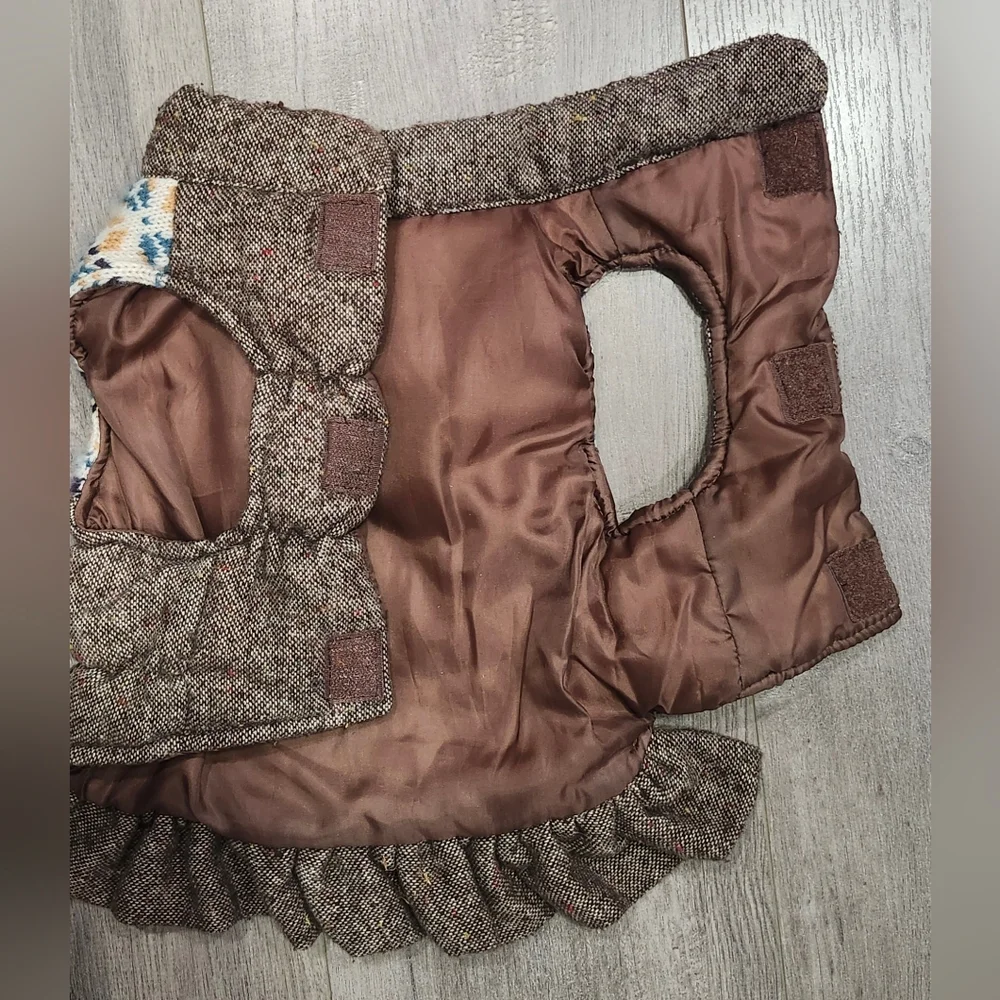 Bond & Co. Puffy Insulated Brown Tweed Dog Vest Jacket Coat Size Small